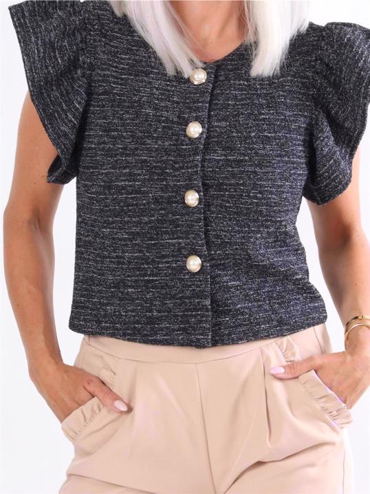 Molly meleret - Fin cardigan i meleret stof med perleknapper